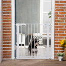 Pawhut Pet Safety Gate Door Barrier Dog Metal Indoor Fence White 75-82cm