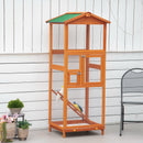 PawHut Wooden Bird Cage Outdoor Aviary for Finches w/ Removable Tray - Orange