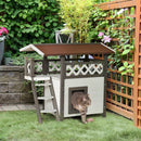 PawHut Cat House Outdoor Kitten Shelter Puppy Kennel w/ Balcony Stairs Roof