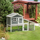 PawHut Two-Tier Rabbit Hutch w/ Sunlight Panel Roof, Slide-Out Tray - Grey