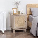 HOMCOM Nightstand, Rattan Bedside Table, Sofa Side Table w/ Storage Cupboard