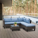 Outsunny 4 PCs Rattan Wicker Set 2 Cushioned Double Sofa Footstool Coffee Table