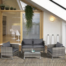 Outsunny 4 PCs PE Rattan Wicker Outdoor Dining Set Sofa Chairs Table Cushions