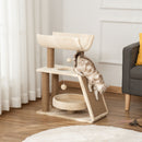 PawHut Cat Tree Kitten Tower w/ Scratching Post, Pad, Bed, Perch, Ball, Brown
