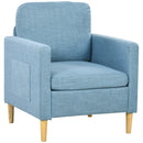 HOMCOM One Seater Sofa for Living Room, Modern Fabric Couch with Wood Legs and 2 Pockets for Bedroom and Home Office, Blue