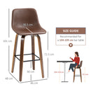 HOMCOM Counter Height Bar stools Set of 2 Mid-Back PU with Wood Legs, Brown