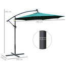 Outsunny 3(m) LED Patio Banana Umbrella Cantilever Parasol w/ Crank, Green