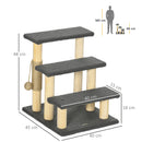 PawHut Dog Steps for Bed 3 Step Pet Stairs Cat Tree Tower w/ Jute Toy Ball Grey