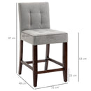 HOMCOM Modern Fabric Bar Stools Set of 2 Bar Chairs with Back Wood Legs Grey