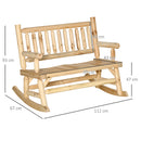 Outsunny Fir Wood Rocking Bench Wooden Patio 2-Person Outdoor Rocker Natural