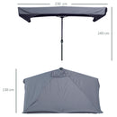 Outsunny 2.3m Half Round Parasol Garden Sun Umbrella Metal w/ Crank Grey