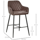 HOMCOM Set Of 2 Retro PU Leather Bar Chairs Set Stylish w/ Footrest Metal Frame