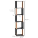 HOMCOM 5-Tier Bookshelf Freestanding Bookcase Storage Shelves Study, Dark Grey