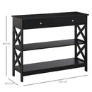 HOMCOM Console Table Side Desk Shelves Drawers Open Top X Support Hallway Black