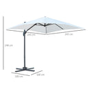 Outsunny Square Cantilever Roma Parasol 360° Rotation w/ Hand Crank, White