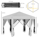 Outsunny 3.2m Pop Up Gazebo Hexagonal Canopy Tent Outdoor w/Sidewalls Light Grey