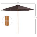 Outsunny 3m Fir Wooden Garden Parasol Sun Shade Outdoor Umbrella Canopy Coffee