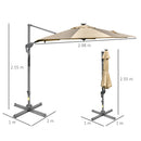 Outsunny 3m Solar LED Cantilever Parasol Adjustable Garden Umbrella Khaki