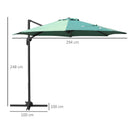 Outsunny Cantilever Roma Parasol 360° Rotation w/ Hand Crank & Base, Green