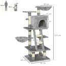 PawHut 125cm Multi-Activity Cat Tree w/ House Baskets Ladder Scratch Post Grey