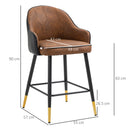 HOMCOM Modern Bar Stools Set of 2, PU Leather Bar Chairs with Steel Legs, Brown