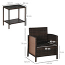 Outsunny 3 PC Outdoor Rattan Sofa Set w/ Chairs Coffee Table Cushion Brown