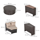 Outsunny 8 PCs Patio Rattan Conversation Furniture Set w/ Side Table & Cushioned