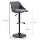 HOMCOM Swivel Bar Stools Set of 2 Adjustable Height Fabric Bar Chairs Grey