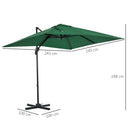 Outsunny Square Cantilever Roma Parasol 360° Rotation w/ Hand Crank, Green