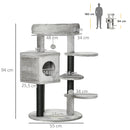 PawHut Cat Tree Cat Tower w/ Ramp, Bed, Cat House, Toy Ball - Light Grey