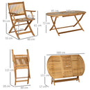 Outsunny 7 Piece Wooden Garden Furniture Set Folding Dining Table and Armchair