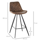 HOMCOM Set Of 2 Bar Stools Vintage Microfiber Cloth Tub Seats Padded Steel Brown