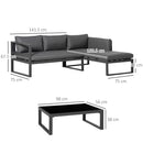 Outsunny 3 PCs L-shape Garden Corner Sofa Set with Padded Cushions, Aluminium