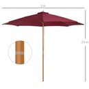 Outsunny 3m Fir Wooden Garden Parasol Sun Shade Outdoor Umbrella Canopy Wine Red