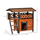 PawHut Cat House Outdoor Kitten Shelter Puppy Kennel w/ Balcony Stairs Roof