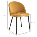 HOMCOM Modern Upholstered Fabric Bucket Seat Dining Chairs Set of 2 Yellow