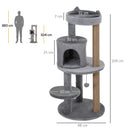 PawHut 4 Tiers 104cm Cat Tree w/ Scratching Posts Perches  Hanging Ball, Beige