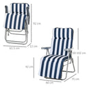 Outsunny Set of 2 Folding Sun Lounger Recliner Chairs Daybed Cushion Blue White