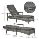 Outsunny Patio Dual Rattan Wicker Sun Lounger w/ 4-Level Adjustable Headrest