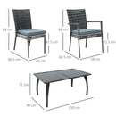 Outsunny 7PC Rattan Dining Set Patio Chair Glass Top Table Wicker Furniture Grey