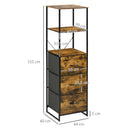 HOMCOM Industrial Storage Cabinet with 2 Shelves 3 Fabric Drawers Rustic Brown