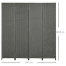 HOMCOM 4 Panel Folding Room Dividers for Wall, Privacy Screen Panels, Grey