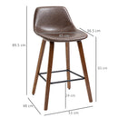 HOMCOM Counter Height Bar stools Set of 2 Mid-Back PU with Wood Legs, Brown