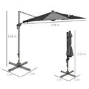 Outsunny 3m Solar LED Cantilever Parasol Adjustable Garden Umbrella Dark Grey