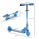 HOMCOM Kids Scooter 2 Wheels W/ Lights Music Adjustable Height Foldable - Blue