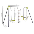 HOMCOM 3 In 1 Garden Swing Set w/ Metal Frame, for 4 Children, Ages 3-10 Years