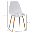 HOMCOM Dining Chairs Set of 4 w/ Curved Back, Metal Legs for Living Room White