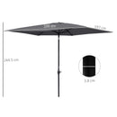 Outsunny 2 x 3(m) Garden Parasol Rectangular Market Umbrella w/ Crank Dark Grey