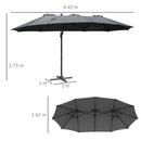 Outsunny 4.5 m Double Garden Parasol Garden Umbrella w/ Crank Handle Grey