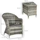 Outsunny 3 PCS Aluminium Rattan Bistro Set with Soft Cushions & Glass Top